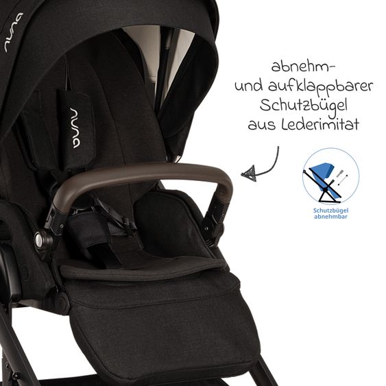 Nuna Buggy & Sportwagen MIXX next bis 22 kg mit magnetischem Gurtverschluss, umsetzbarem Allwettersitz, höhenverstellbarem Schieber, integrierter Sichtschutz inkl. Adapter, Kniedecke & Regenschutz - Caviar