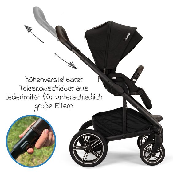 Nuna Buggy & Sportwagen MIXX next bis 22 kg mit magnetischem Gurtverschluss, umsetzbarem Allwettersitz, höhenverstellbarem Schieber, integrierter Sichtschutz inkl. Adapter, Kniedecke & Regenschutz - Caviar