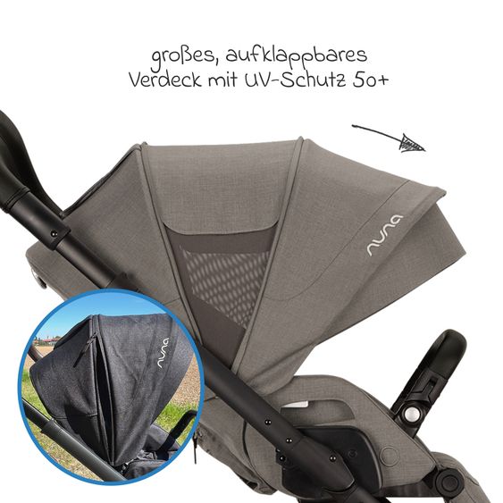 Nuna Buggy & Sportwagen MIXX next bis 22 kg mit magnetischem Gurtverschluss, umsetzbarem Allwettersitz, höhenverstellbarem Schieber, integrierter Sichtschutz inkl. Adapter, Kniedecke & Regenschutz - Caviar