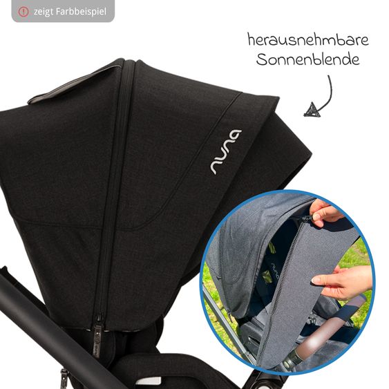 Nuna Buggy & Sportwagen MIXX next bis 22 kg mit magnetischem Gurtverschluss, umsetzbarem Allwettersitz, höhenverstellbarem Schieber, integrierter Sichtschutz inkl. Adapter, Kniedecke & Regenschutz - Caviar