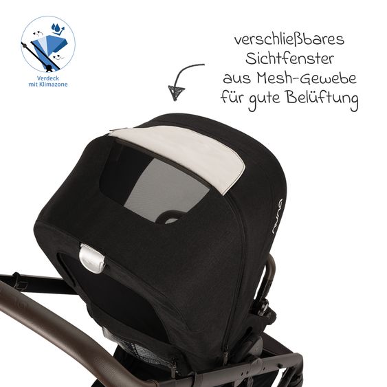 Nuna Buggy & Sportwagen MIXX next bis 22 kg mit magnetischem Gurtverschluss, umsetzbarem Allwettersitz, höhenverstellbarem Schieber, integrierter Sichtschutz inkl. Adapter, Kniedecke & Regenschutz - Caviar