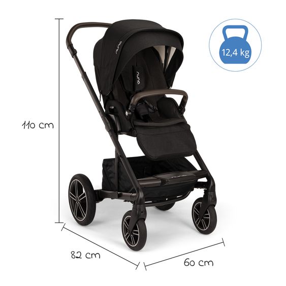 Nuna Buggy & Sportwagen MIXX next bis 22 kg mit magnetischem Gurtverschluss, umsetzbarem Allwettersitz, höhenverstellbarem Schieber, integrierter Sichtschutz inkl. Adapter, Kniedecke & Regenschutz - Caviar