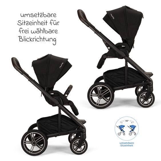 Nuna Buggy & Sportwagen MIXX next bis 22 kg mit magnetischem Gurtverschluss, umsetzbarem Allwettersitz, höhenverstellbarem Schieber, integrierter Sichtschutz inkl. Adapter, Kniedecke & Regenschutz - Caviar