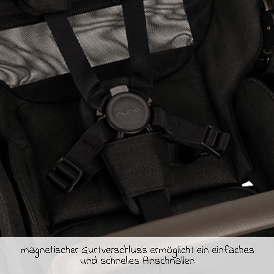 Nuna Buggy & Sportwagen MIXX next bis 22 kg mit magnetischem Gurtverschluss, umsetzbarem Allwettersitz, höhenverstellbarem Schieber, integrierter Sichtschutz inkl. Adapter, Kniedecke & Regenschutz - Caviar