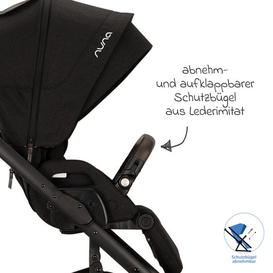 Nuna Buggy & Sportwagen MIXX next bis 22 kg mit magnetischem Gurtverschluss, umsetzbarem Allwettersitz, höhenverstellbarem Schieber, integrierter Sichtschutz inkl. Adapter, Kniedecke & Regenschutz - Caviar