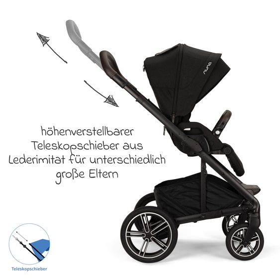 Nuna Buggy & Sportwagen MIXX next bis 22 kg mit magnetischem Gurtverschluss, umsetzbarem Allwettersitz, höhenverstellbarem Schieber, integrierter Sichtschutz inkl. Adapter, Kniedecke & Regenschutz - Caviar
