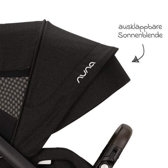 Nuna Buggy & Sportwagen MIXX next bis 22 kg mit magnetischem Gurtverschluss, umsetzbarem Allwettersitz, höhenverstellbarem Schieber, integrierter Sichtschutz inkl. Adapter, Kniedecke & Regenschutz - Caviar