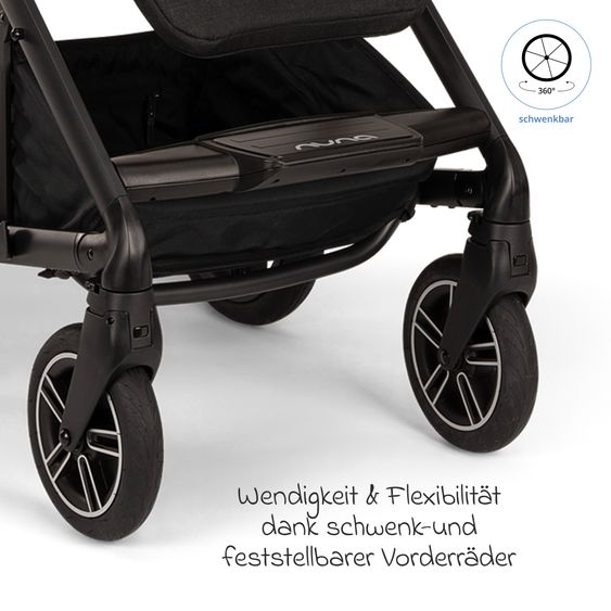 Nuna Buggy & Sportwagen MIXX next bis 22 kg mit magnetischem Gurtverschluss, umsetzbarem Allwettersitz, höhenverstellbarem Schieber, integrierter Sichtschutz inkl. Adapter, Kniedecke & Regenschutz - Caviar