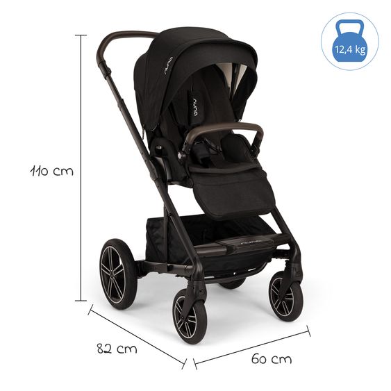 Nuna Buggy & Sportwagen MIXX next bis 22 kg mit magnetischem Gurtverschluss, umsetzbarem Allwettersitz, höhenverstellbarem Schieber, integrierter Sichtschutz inkl. Adapter, Kniedecke & Regenschutz - Caviar