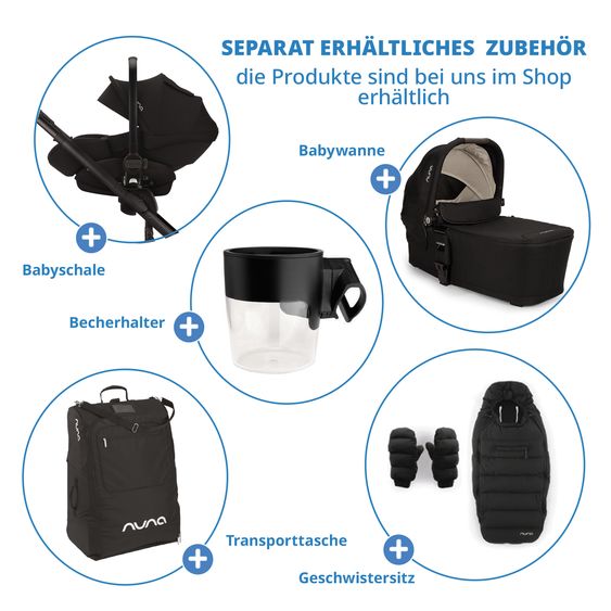 Nuna Buggy & Sportwagen MIXX next bis 22 kg mit magnetischem Gurtverschluss, umsetzbarem Allwettersitz, höhenverstellbarem Schieber, integrierter Sichtschutz inkl. Adapter, Kniedecke & Regenschutz - Caviar