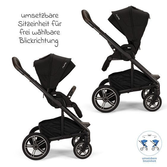 Nuna Buggy & Sportwagen MIXX next bis 22 kg mit magnetischem Gurtverschluss, umsetzbarem Allwettersitz, höhenverstellbarem Schieber, integrierter Sichtschutz inkl. Adapter, Kniedecke & Regenschutz - Caviar