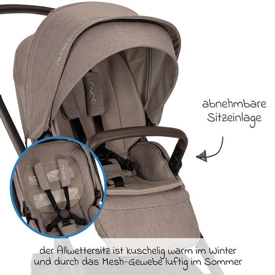 Nuna Buggy & Sportwagen MIXX next bis 22 kg mit magnetischem Gurtverschluss, umsetzbarem Allwettersitz, höhenverstellbarem Schieber, integrierter Sichtschutz inkl. Adapter, Kniedecke & Regenschutz - Cedar