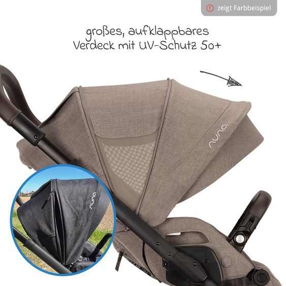 Nuna Buggy & Sportwagen MIXX next bis 22 kg mit magnetischem Gurtverschluss, umsetzbarem Allwettersitz, höhenverstellbarem Schieber, integrierter Sichtschutz inkl. Adapter, Kniedecke & Regenschutz - Cedar