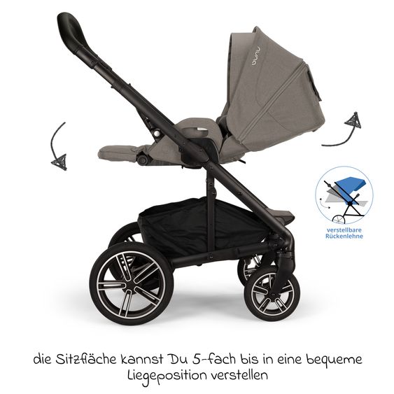 Nuna Buggy & Sportwagen MIXX next bis 22 kg mit magnetischem Gurtverschluss, umsetzbarem Allwettersitz, höhenverstellbarem Schieber, integrierter Sichtschutz inkl. Adapter, Kniedecke & Regenschutz - Granite