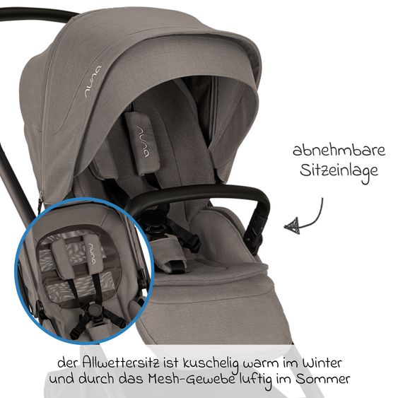 Nuna Buggy & Sportwagen MIXX next bis 22 kg mit magnetischem Gurtverschluss, umsetzbarem Allwettersitz, höhenverstellbarem Schieber, integrierter Sichtschutz inkl. Adapter, Kniedecke & Regenschutz - Granite