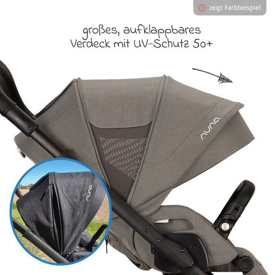 Nuna Buggy & Sportwagen MIXX next bis 22 kg mit magnetischem Gurtverschluss, umsetzbarem Allwettersitz, höhenverstellbarem Schieber, integrierter Sichtschutz inkl. Adapter, Kniedecke & Regenschutz - Granite