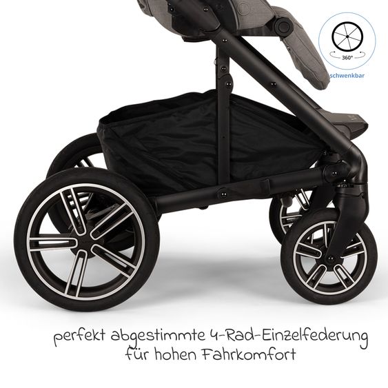 Nuna Buggy & Sportwagen MIXX next bis 22 kg mit magnetischem Gurtverschluss, umsetzbarem Allwettersitz, höhenverstellbarem Schieber, integrierter Sichtschutz inkl. Adapter, Kniedecke & Regenschutz - Granite