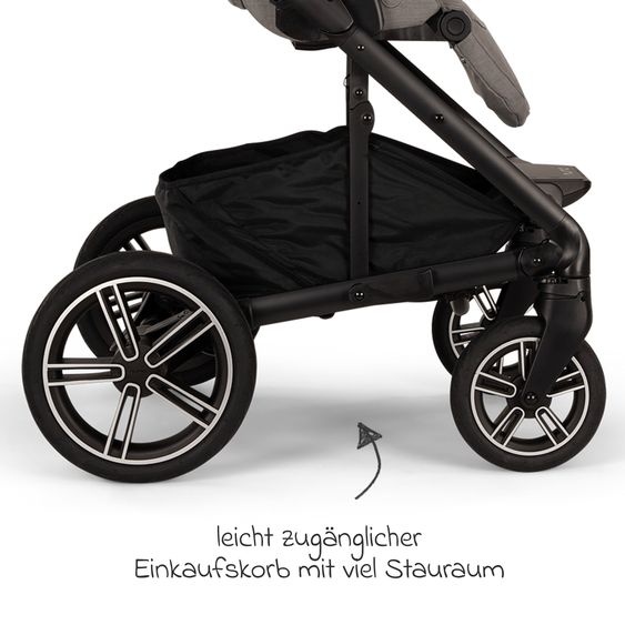 Nuna Buggy & Sportwagen MIXX next bis 22 kg mit magnetischem Gurtverschluss, umsetzbarem Allwettersitz, höhenverstellbarem Schieber, integrierter Sichtschutz inkl. Adapter, Kniedecke & Regenschutz - Granite