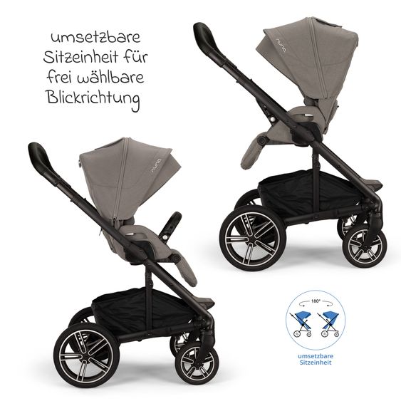 Nuna Buggy & Sportwagen MIXX next bis 22 kg mit magnetischem Gurtverschluss, umsetzbarem Allwettersitz, höhenverstellbarem Schieber, integrierter Sichtschutz inkl. Adapter, Kniedecke & Regenschutz - Granite