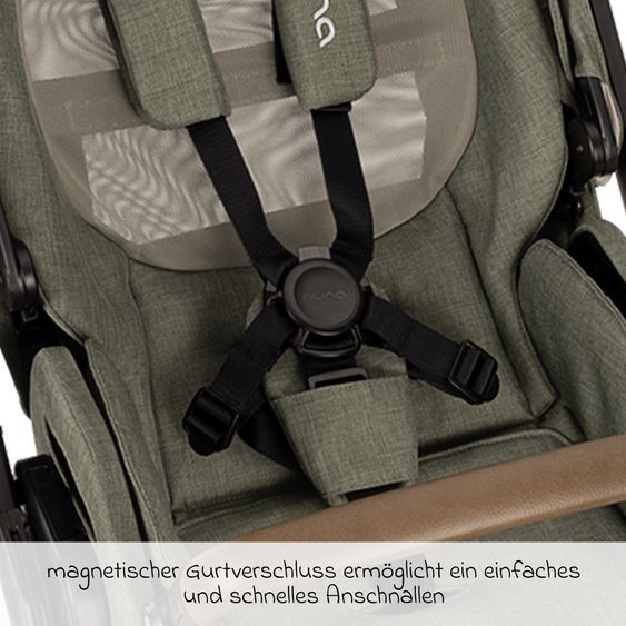 Nuna Buggy & Sportwagen MIXX next bis 22 kg mit magnetischem Gurtverschluss, umsetzbarem Allwettersitz, höhenverstellbarem Schieber, integrierter Sichtschutz inkl. Adapter, Kniedecke & Regenschutz - Pine