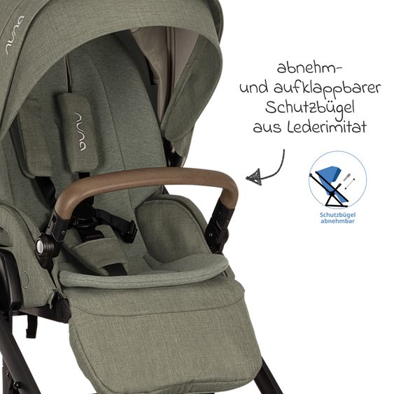 Nuna Buggy & Sportwagen MIXX next bis 22 kg mit magnetischem Gurtverschluss, umsetzbarem Allwettersitz, höhenverstellbarem Schieber, integrierter Sichtschutz inkl. Adapter, Kniedecke & Regenschutz - Pine