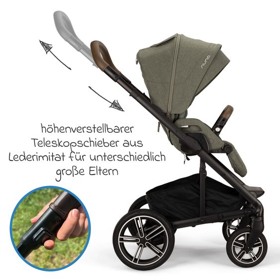 Nuna Buggy & Sportwagen MIXX next bis 22 kg mit magnetischem Gurtverschluss, umsetzbarem Allwettersitz, höhenverstellbarem Schieber, integrierter Sichtschutz inkl. Adapter, Kniedecke & Regenschutz - Pine