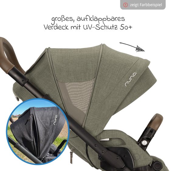 Nuna Buggy & Sportwagen MIXX next bis 22 kg mit magnetischem Gurtverschluss, umsetzbarem Allwettersitz, höhenverstellbarem Schieber, integrierter Sichtschutz inkl. Adapter, Kniedecke & Regenschutz - Pine