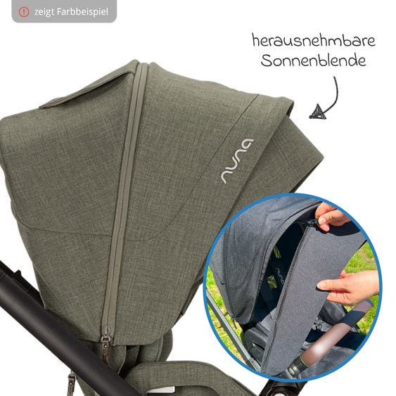 Nuna Buggy & Sportwagen MIXX next bis 22 kg mit magnetischem Gurtverschluss, umsetzbarem Allwettersitz, höhenverstellbarem Schieber, integrierter Sichtschutz inkl. Adapter, Kniedecke & Regenschutz - Pine