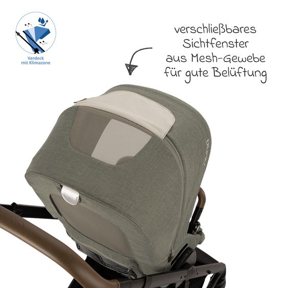 Nuna Buggy & Sportwagen MIXX next bis 22 kg mit magnetischem Gurtverschluss, umsetzbarem Allwettersitz, höhenverstellbarem Schieber, integrierter Sichtschutz inkl. Adapter, Kniedecke & Regenschutz - Pine