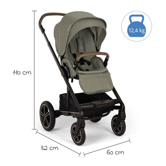 Nuna Buggy & Sportwagen MIXX next bis 22 kg mit magnetischem Gurtverschluss, umsetzbarem Allwettersitz, höhenverstellbarem Schieber, integrierter Sichtschutz inkl. Adapter, Kniedecke & Regenschutz - Pine