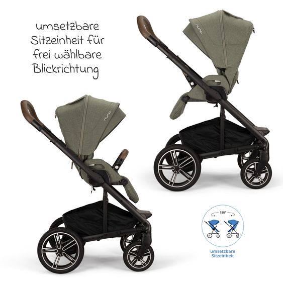 Nuna Buggy & Sportwagen MIXX next bis 22 kg mit magnetischem Gurtverschluss, umsetzbarem Allwettersitz, höhenverstellbarem Schieber, integrierter Sichtschutz inkl. Adapter, Kniedecke & Regenschutz - Pine