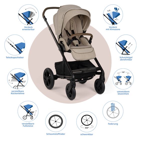 Nuna Buggy & Sportwagen MIXX next bis 22 kg mit magnetischem Gurtverschluss, umsetzbarem Allwettersitz, höhenverstellbarem Schieber, integrierter Sichtschutz inkl. Adapter, Kniedecke & Regenschutz