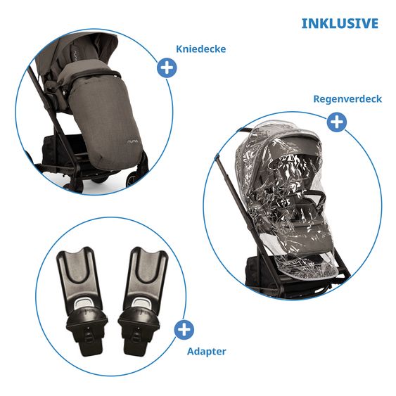 Nuna Buggy & Sportwagen MIXX next bis 22 kg mit magnetischem Gurtverschluss, umsetzbarem Allwettersitz, höhenverstellbarem Schieber, integrierter Sichtschutz inkl. Adapter, Kniedecke & Regenschutz - Thunder