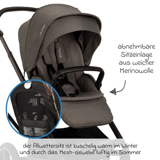 Nuna Buggy & Sportwagen MIXX next bis 22 kg mit magnetischem Gurtverschluss, umsetzbarem Allwettersitz, höhenverstellbarem Schieber, integrierter Sichtschutz inkl. Adapter, Kniedecke & Regenschutz - Thunder