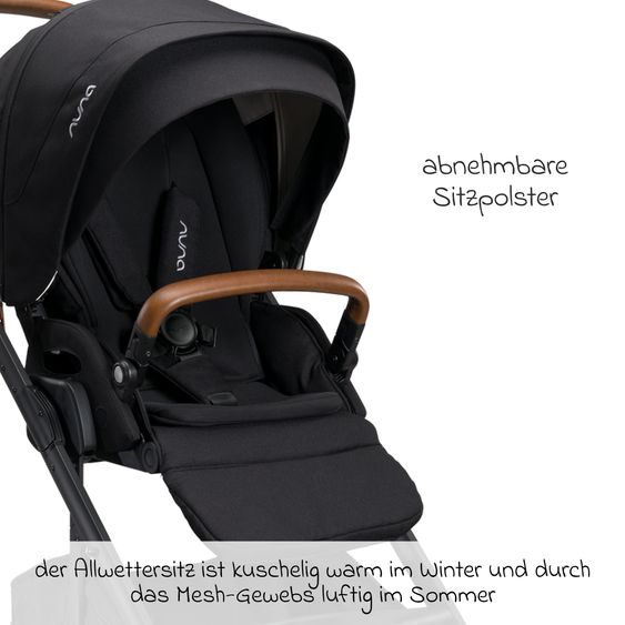 Nuna Buggy & Sportwagen MIXX next mit Liegefunktion, umsetzbarer Allwettersitz, Teleskopschieber inkl. Beindecke, Adapter & Regenschutz - Caviar