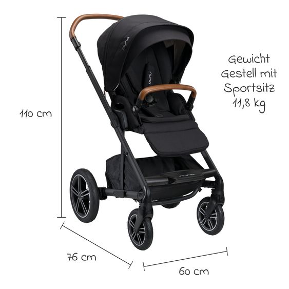 Nuna Buggy & Sportwagen MIXX next mit Liegefunktion, umsetzbarer Allwettersitz, Teleskopschieber inkl. Beindecke, Adapter & Regenschutz - Caviar