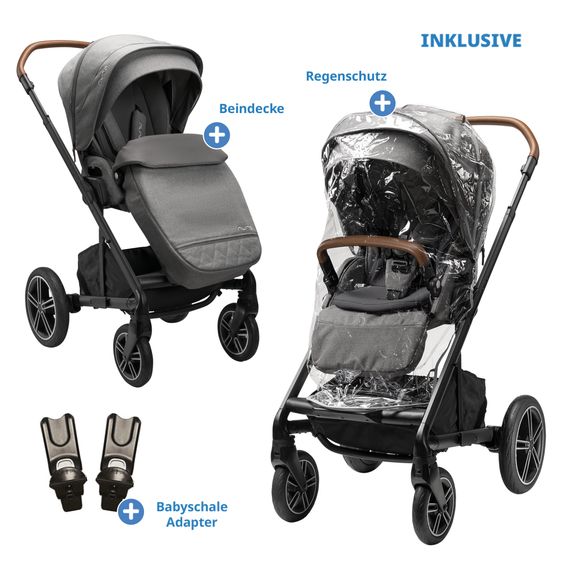Nuna Buggy & Sportwagen MIXX next mit Liegefunktion, umsetzbarer Allwettersitz, Teleskopschieber inkl. Beindecke, Adapter & Regenschutz - Granite