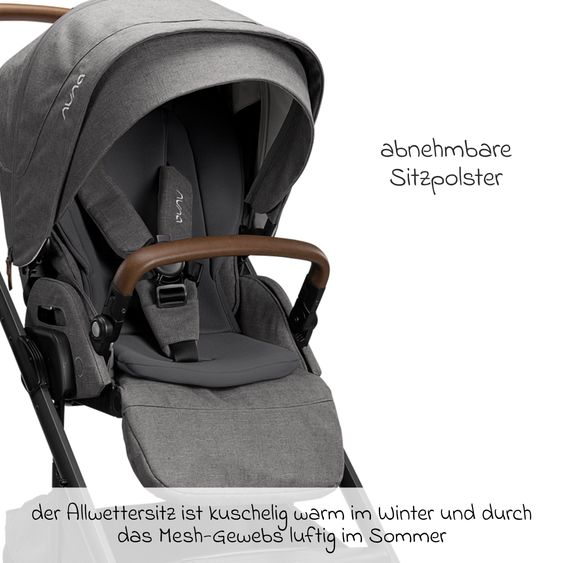 Nuna Buggy & Sportwagen MIXX next mit Liegefunktion, umsetzbarer Allwettersitz, Teleskopschieber inkl. Beindecke, Adapter & Regenschutz - Granite