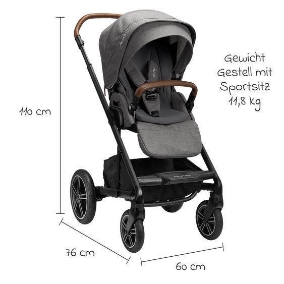 Nuna Buggy & Sportwagen MIXX next mit Liegefunktion, umsetzbarer Allwettersitz, Teleskopschieber inkl. Beindecke, Adapter & Regenschutz - Granite