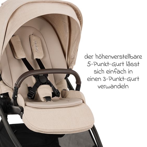 Nuna Passeggino Swiv fino a 22 kg con cintura magnetica, sedile sportivo convertibile, maniglione regolabile in altezza, adattatore incluso, borsa per il trasporto, portabicchieri e parapioggia - Biscotti