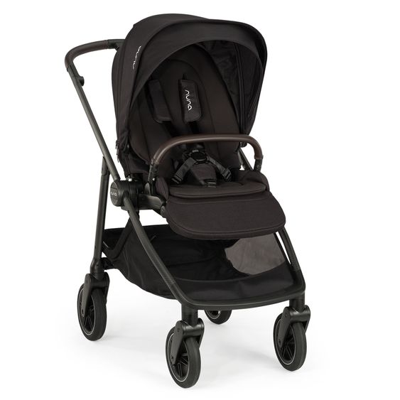 Nuna Passeggino Swiv fino a 22 kg con cintura magnetica, sedile sportivo convertibile, maniglione regolabile in altezza, adattatore incluso, borsa per il trasporto, portabicchieri e parapioggia - Caviar