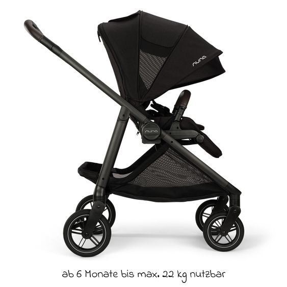 Nuna Passeggino Swiv fino a 22 kg con cintura magnetica, sedile sportivo convertibile, maniglione regolabile in altezza, adattatore incluso, borsa per il trasporto, portabicchieri e parapioggia - Caviar