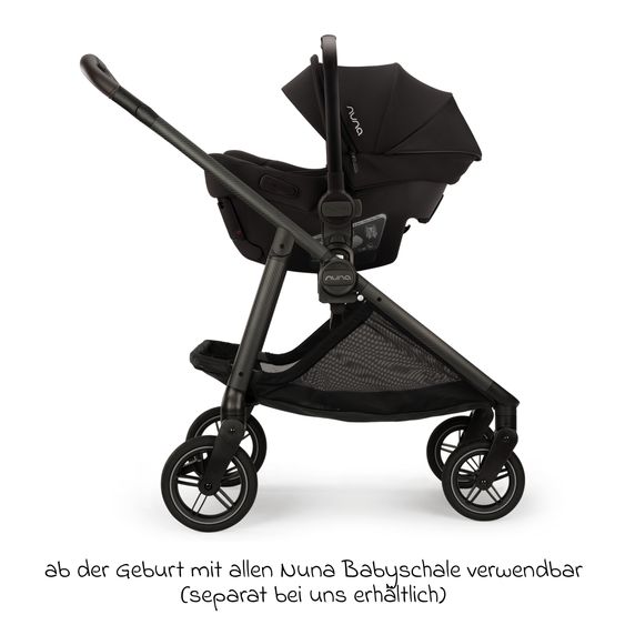 Nuna Passeggino Swiv fino a 22 kg con cintura magnetica, sedile sportivo convertibile, maniglione regolabile in altezza, adattatore incluso, borsa per il trasporto, portabicchieri e parapioggia - Caviar