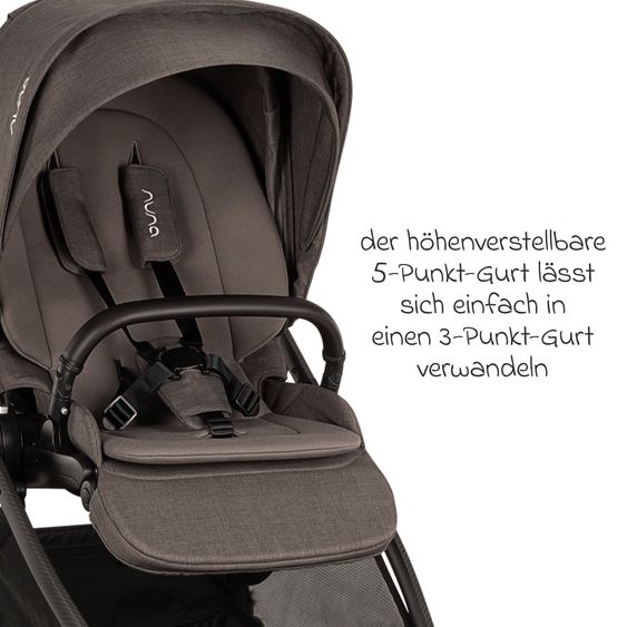 Nuna Buggy & Sportwagen Swiv bis 22 kg mit magnetischem Gurtverschluss, umsetzbarem Sportsitz, höhenverstellbarem Schieber, inkl. Adapter, Transporttasche, Getränkehalter & Regenschutz - Thunder