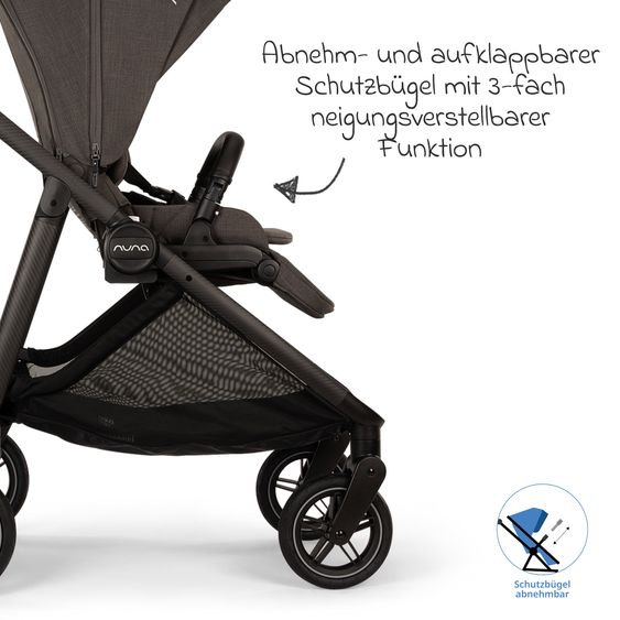 Nuna Buggy & Sportwagen Swiv bis 22 kg mit magnetischem Gurtverschluss, umsetzbarem Sportsitz, höhenverstellbarem Schieber, inkl. Adapter, Transporttasche, Getränkehalter & Regenschutz - Thunder