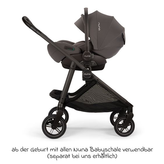 Nuna Buggy & Sportwagen Swiv bis 22 kg mit magnetischem Gurtverschluss, umsetzbarem Sportsitz, höhenverstellbarem Schieber, inkl. Adapter, Transporttasche, Getränkehalter & Regenschutz - Thunder