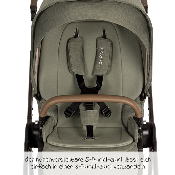 Nuna Buggy & Sportwagen TRIV next bis 22 kg mit magnetischem Gurtverschluss, umsetzbarem Allwettersitz, höhenverstellbarem Schieber - nur 8,9 kg schwer inkl. Adapter & Regenschutz - Pine