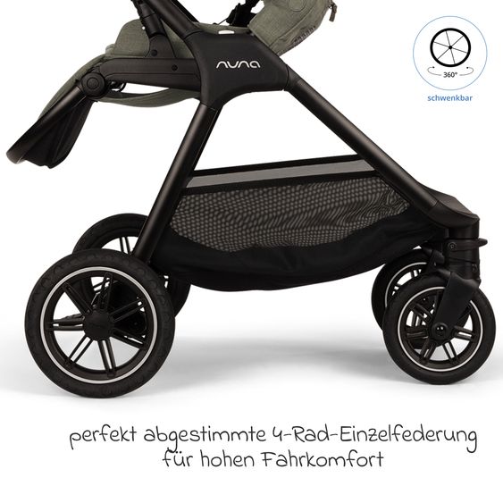 Nuna Buggy & Sportwagen TRIV next bis 22 kg mit magnetischem Gurtverschluss, umsetzbarem Allwettersitz, höhenverstellbarem Schieber - nur 8,9 kg schwer inkl. Adapter & Regenschutz - Pine