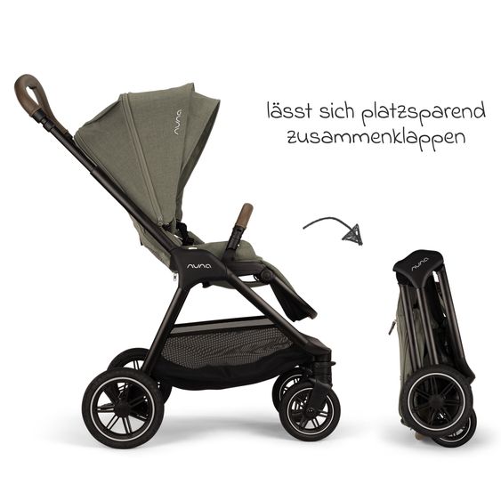 Nuna Buggy & Sportwagen TRIV next bis 22 kg mit magnetischem Gurtverschluss, umsetzbarem Allwettersitz, höhenverstellbarem Schieber - nur 8,9 kg schwer inkl. Adapter & Regenschutz - Pine