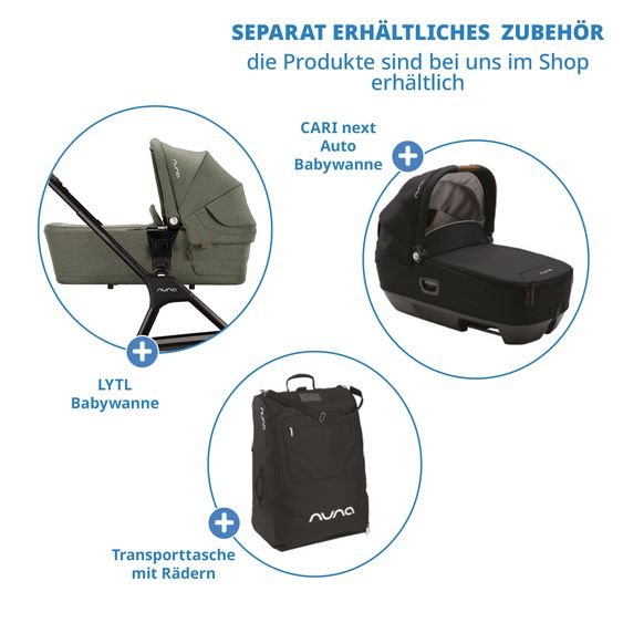 Nuna Buggy & Sportwagen TRIV next bis 22 kg mit magnetischem Gurtverschluss, umsetzbarem Allwettersitz, höhenverstellbarem Schieber - nur 8,9 kg schwer inkl. Adapter & Regenschutz - Pine